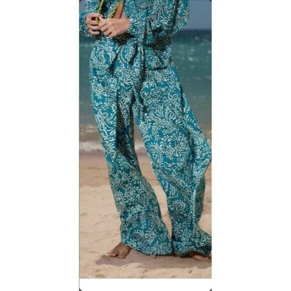 Zara Bohemian Paisley Printed Pareo Pants With Tie Waist For Women Size S - Picture 1 of 15